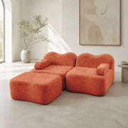 Divano angolare modulare 2 posti con pouf; 192x167x70 cm in velluto arancione