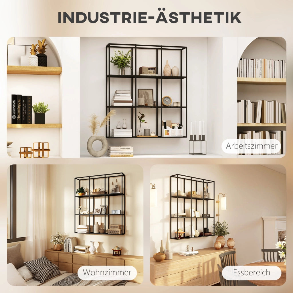 Libreria a Parete Industriale con 9 Ripiani ¨C Zephmum ¨C Grigio Metallico 80x30x24 cm