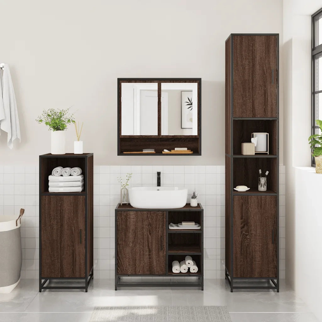 Set Mobili da Bagno 2 pz Rovere Marrone in Legno Multistrato