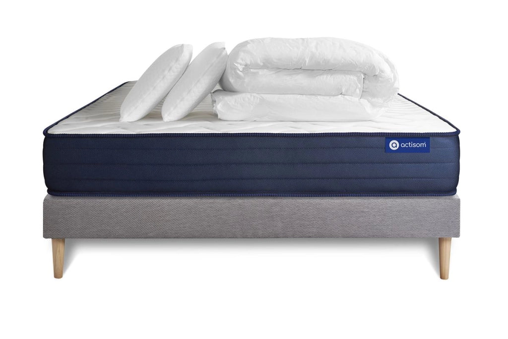 Pacchetto letto completo - Materasso 140x190cm + Box spring con doghe (kit) + 2 cuscini + Piumino - Actimemo Life