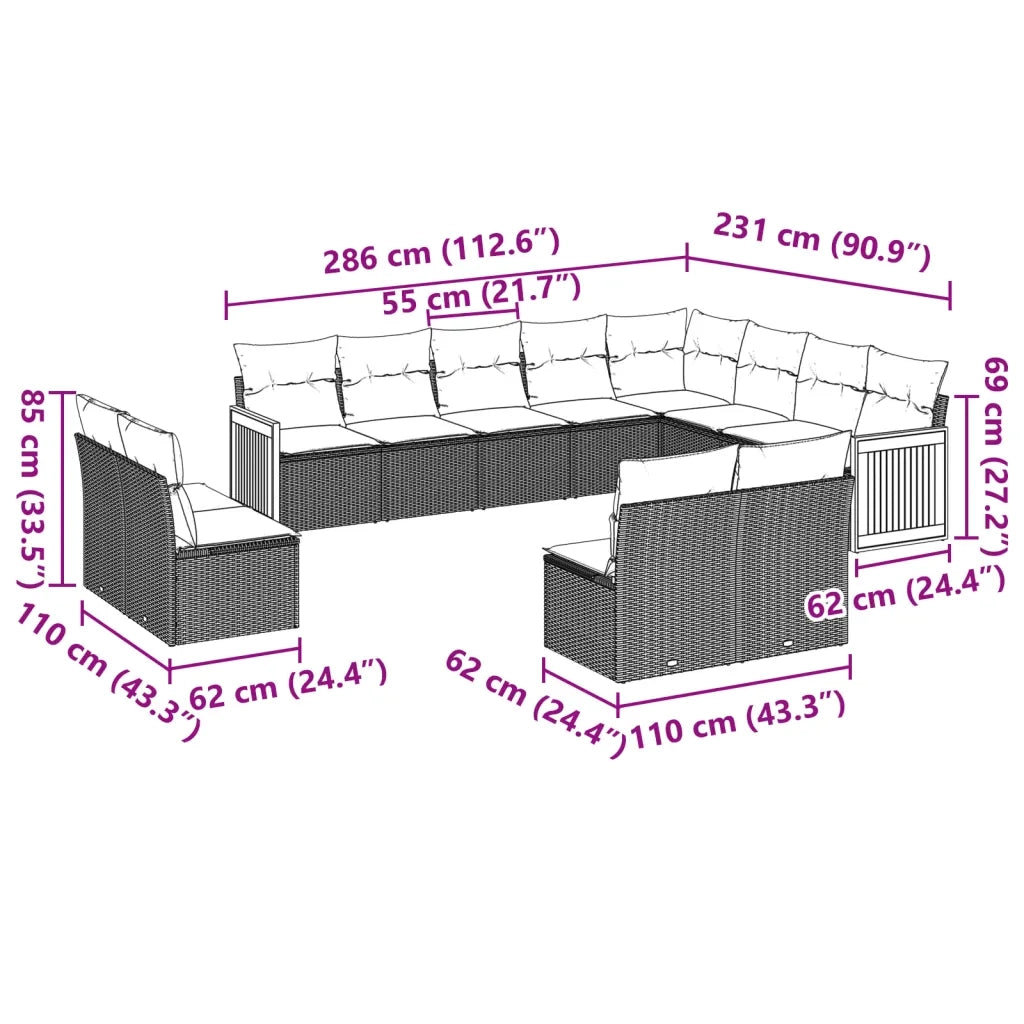 Set Divani da Giardino 12 pz con Cuscini Beige in Polyrattan 3228151