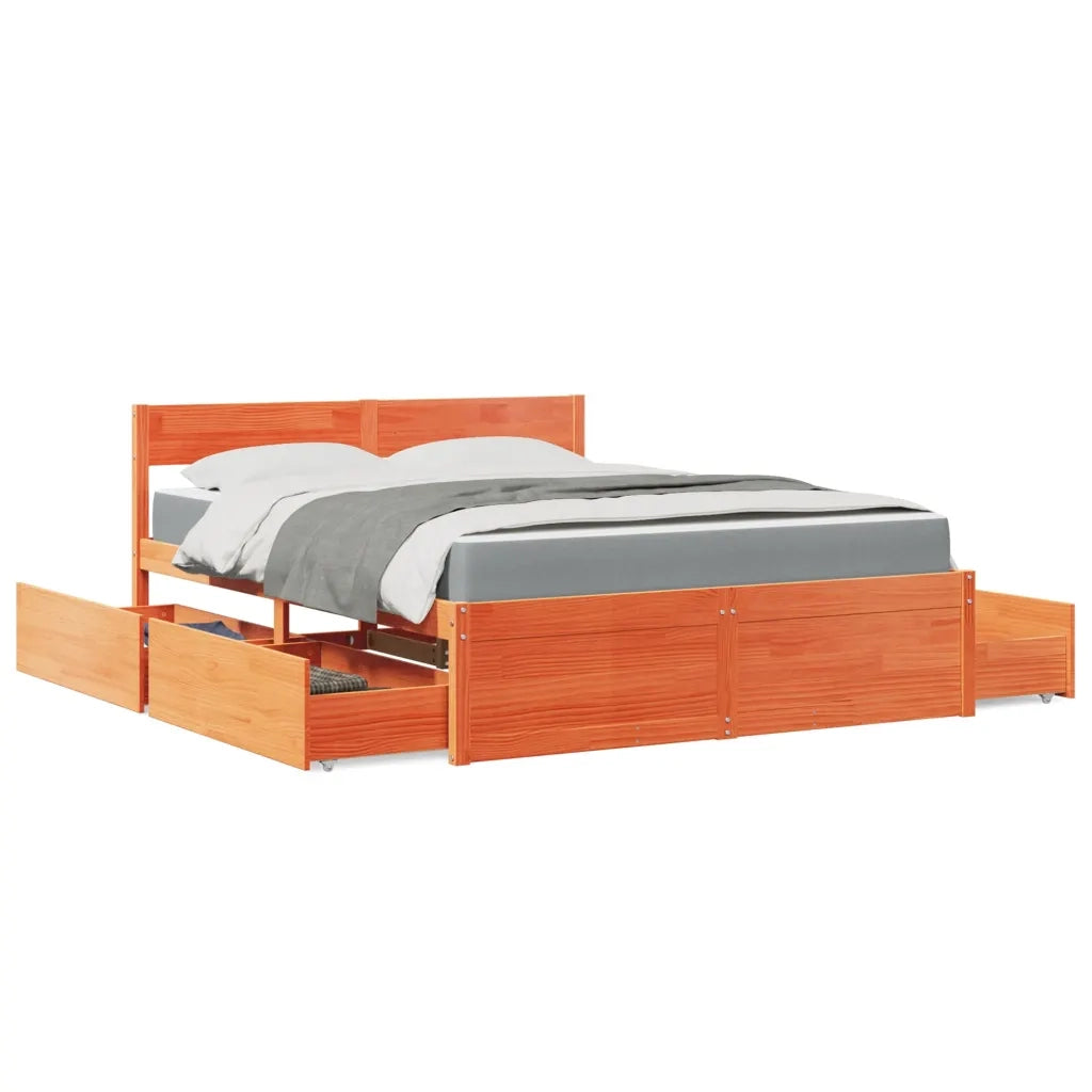 Letto Cassetti e Materasso Cera 160x200cm Legno Massello Pino 3281894