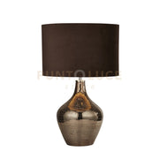 Lampada da tavolo Disco - Mosaico in ceramica e paralume in pelle scamosciata marrone