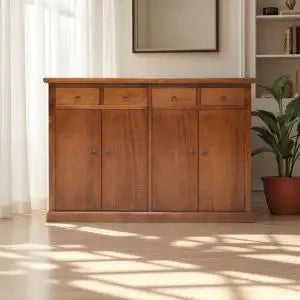 Credenza madia buffet mod Lia in legno arte povera noce Bassano con anelli