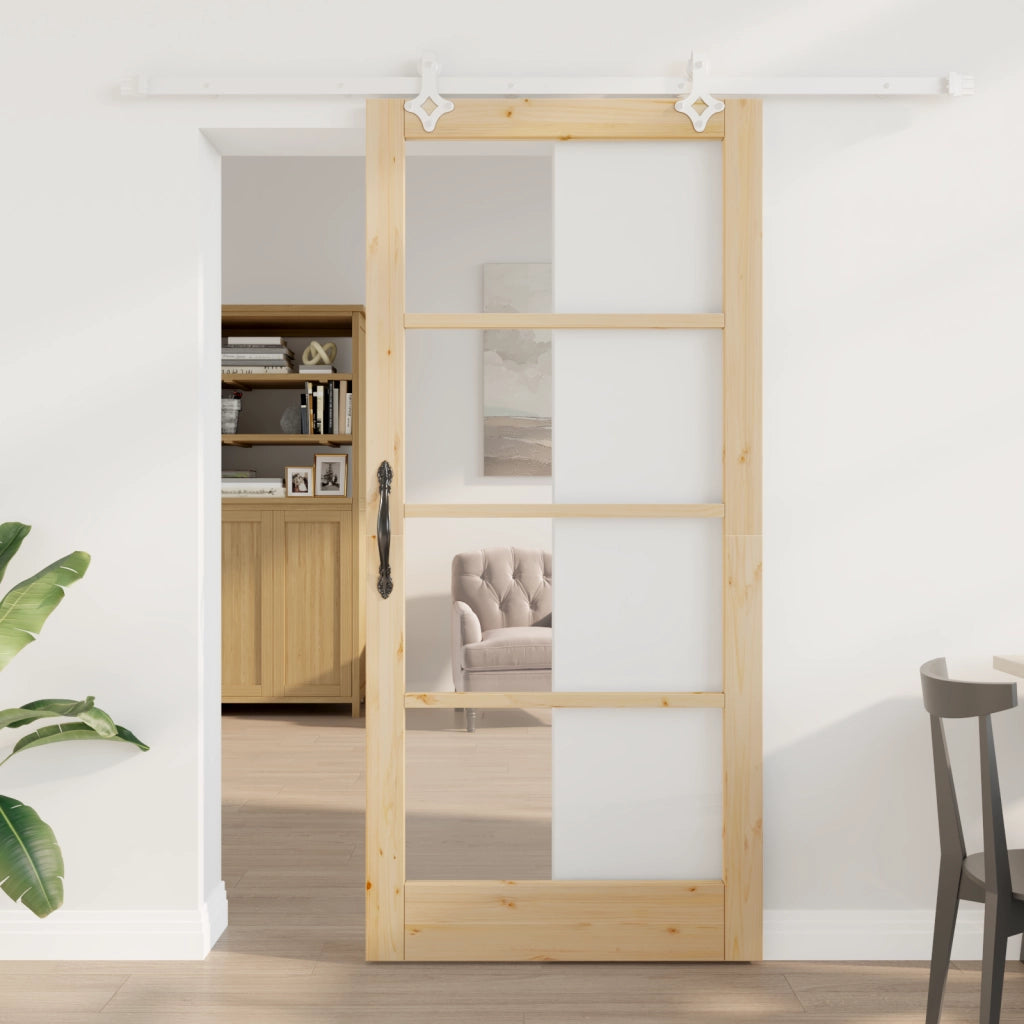 Porta Scorrevole  con Set Hardware 93x202 cm Legno Massello di Pino