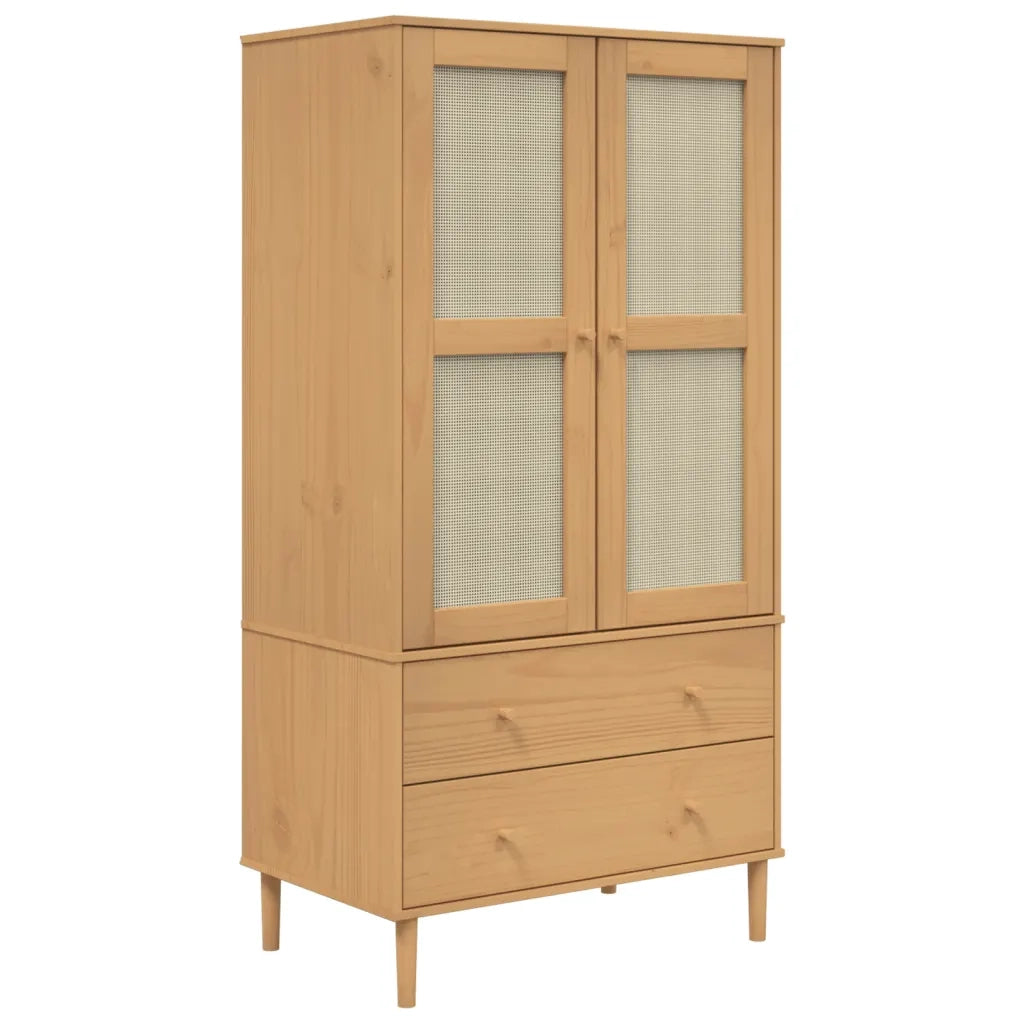 Armadio SENJA Aspetto Rattan Marrone 90x55x175 cm Massello Pino 358034