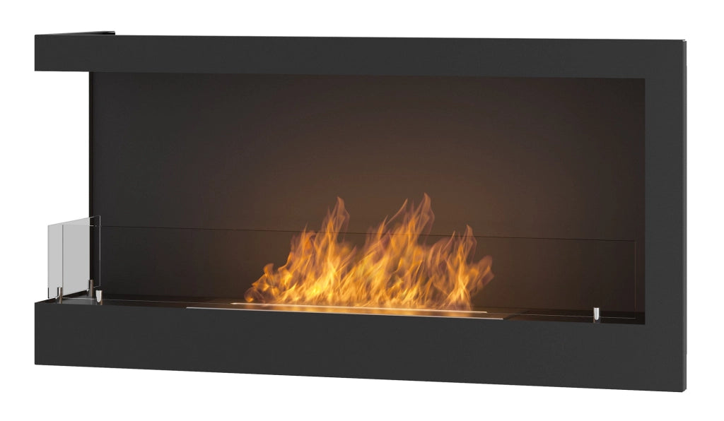 Camino a Bioetanolo da Incasso 90x45 cm Corner 900 Left Sinistro Nero con Vetro