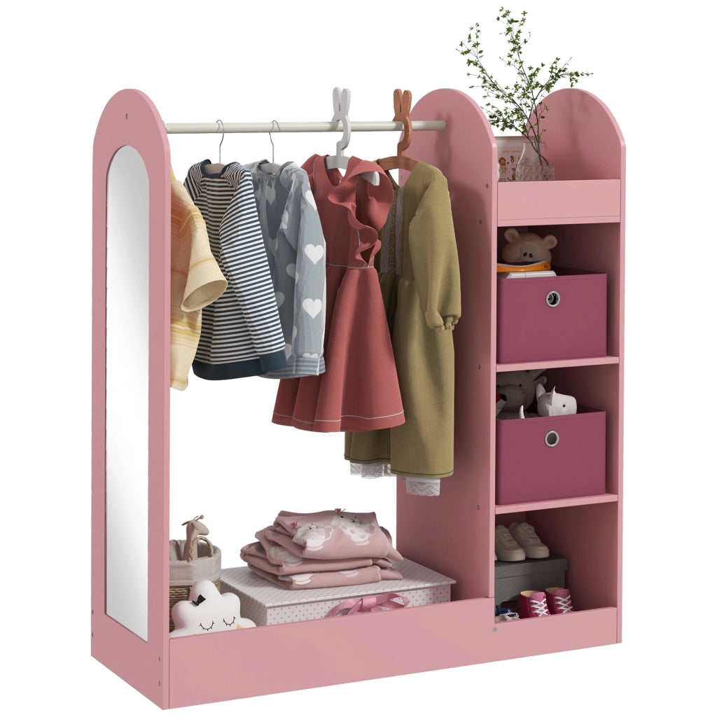 Armadio Aperto Appendiabiti per Bambine con Specchio e Ripiani 92x36x106 cm Rosa