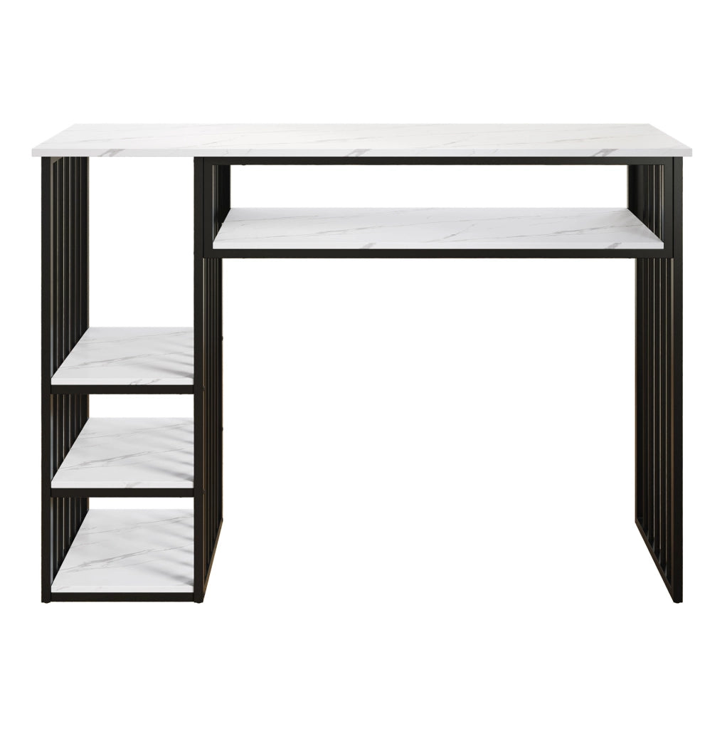 Bartisch con contenitore 140x40x105 cm; piano effetto marmo in MDF; bianco e nero