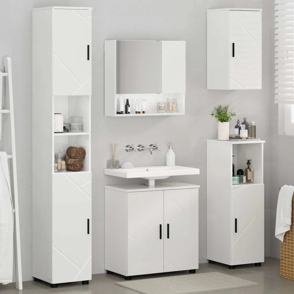 Set di mobili per il bagno con porta 5 pcs Bianco Lucido