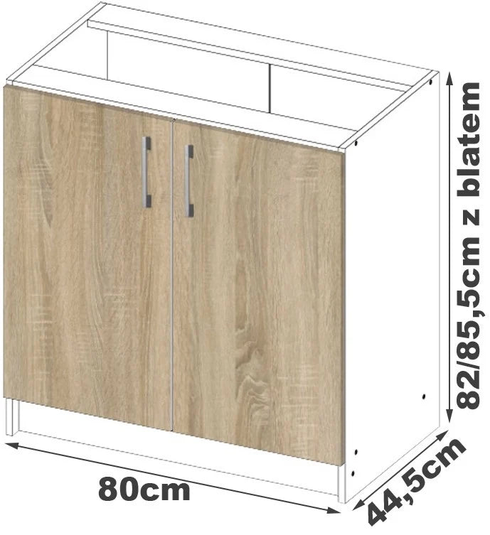 Mobile cucina modulare con piano di lavoro AKORD LIMA Bianco 80 cm 2 ante inserto frontale Sonoma Quercia 80x44,5x82 cm