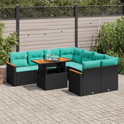 Set Divani da Giardino 9 pz con Cuscini Nero in Polyrattan