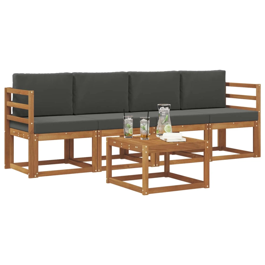 Set di divani da esterno con cuscino 5 pcs Naturale e Antracite