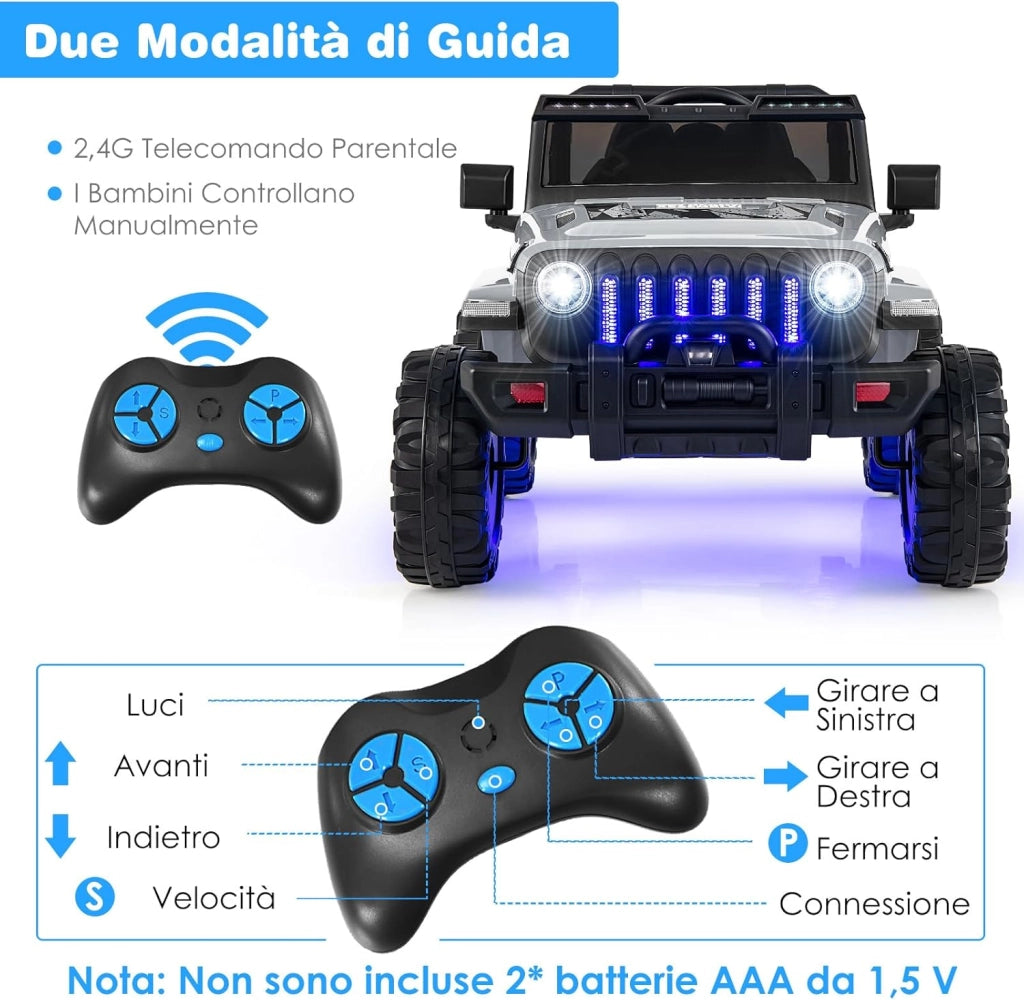 12V Auto per Bambini con Telecomando, Macchina Elettrica con 2 Posti Musica Porta USB e Luce, Velocità Regolabile 2,6-6km/h, per 3-8 Anni (Grigio)