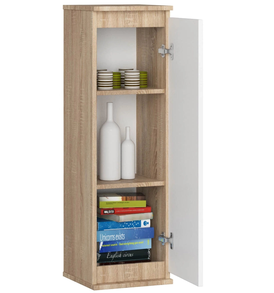 Armadietto a parete con ante strette AKORD W30 Sonoma Quercia 30 cm 1 anta inserto frontale Bianco 30x30x99 cm