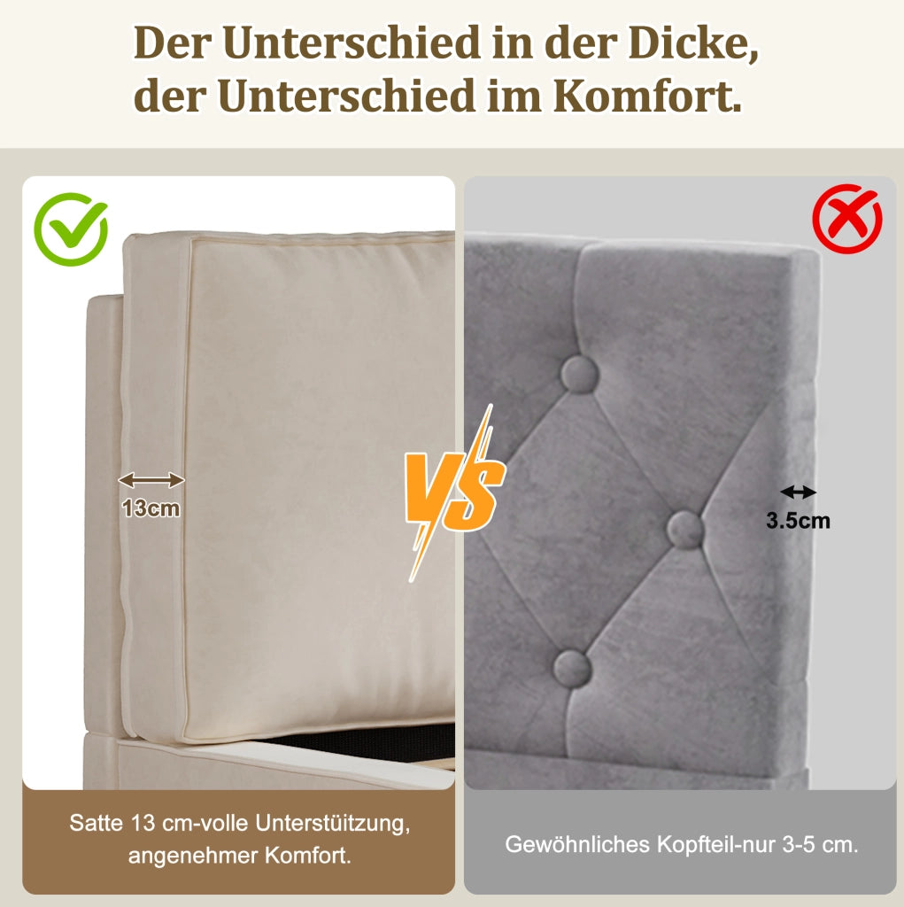 Letto matrimoniale contenitore beige in velluto 180x200 cm
