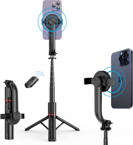 Stativo per Selfie con magnetismo estensibile - Compatibile con iPhone 15 - Comando a distanza wireless - Supporto per smartphone per ufficio - Supporto per smartphone per viaggi - Compatibile con tutti i telefoni