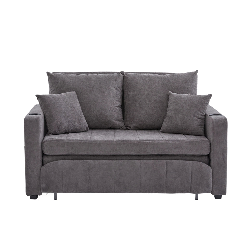 Divano letto multifunzionale in chenille grigio 139x83x58 cm; con cuscini e tasca laterale