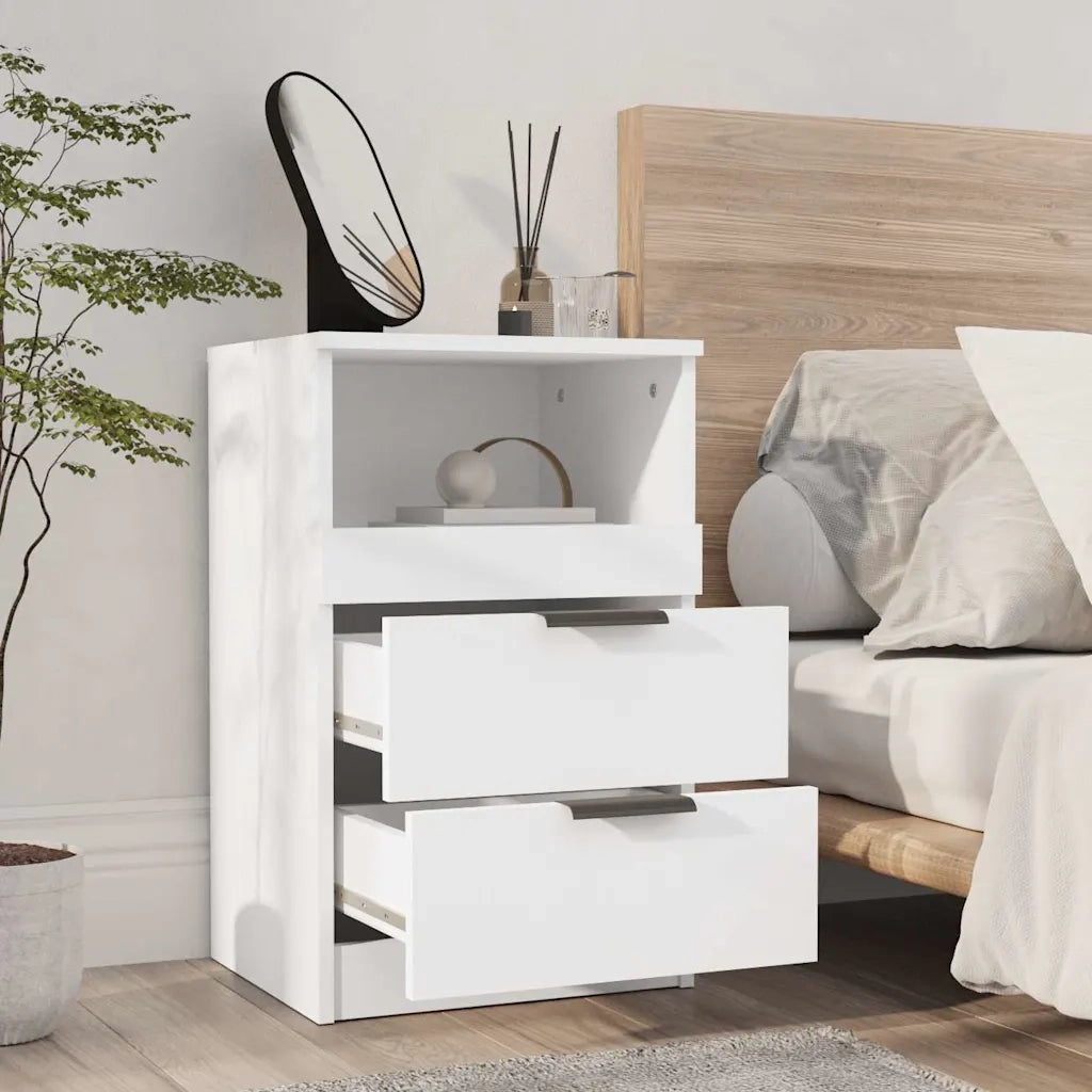 Comodino | Armadio da Notte | Mobiletto da notte a Muro Bianco in Legno Multistrato