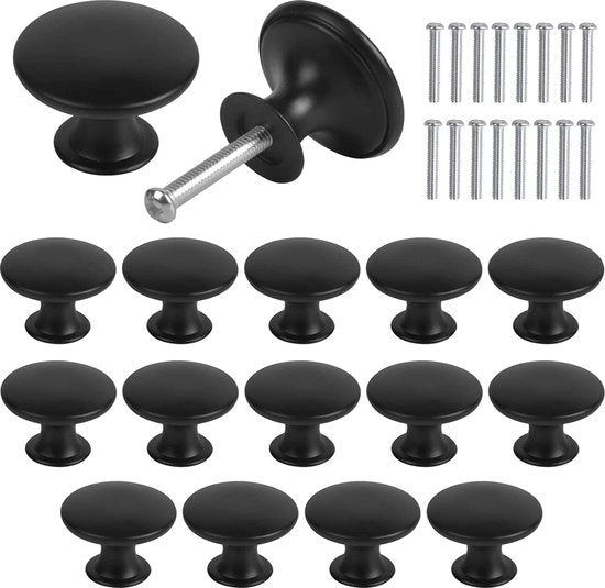 Set di 16 maniglioni per cassetti, 30 mm maniglioni vintage per comodini, maniglioni per ante, maniglie per ante rotonde, maniglie per porte, maniglioni per cassetti, maniglioni per mobili, maniglioni per cassetti della cucina (nero)