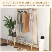 Appendiabiti a Doghe in Bambù con Gruccia Laterale e Spazio per Scarpe, 110x42x152 cm, color Legno