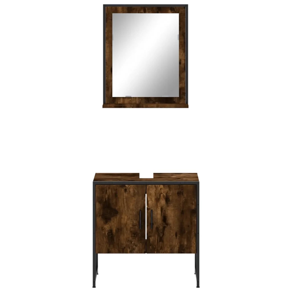 Set Mobili da Bagno | Armadio da bagno 2 pz Rovere Fumo in Legno Multistrato
