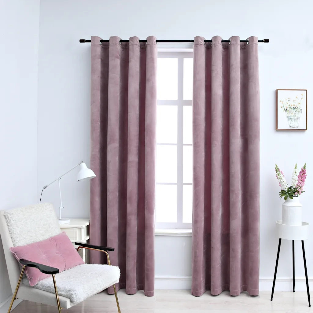 Tende Oscuranti | Tende Blackout con Anelli 2 pz Rosa Antico in Velluto 140x245cm
