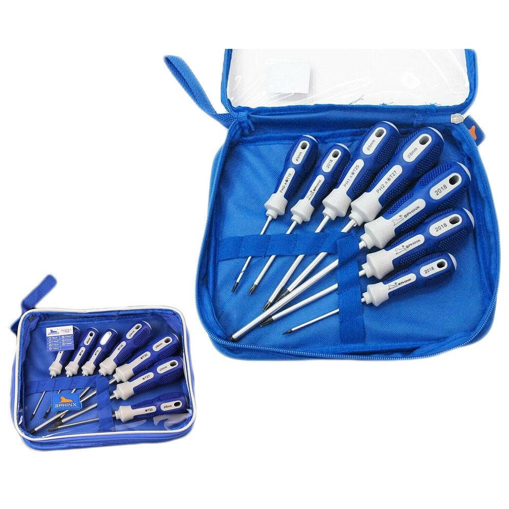 Trade Shop - Kit 7 Pz Cacciaviti A T Torx T6 T10 T15 T20 T25 T27 T30 Borsa Richiudibile -