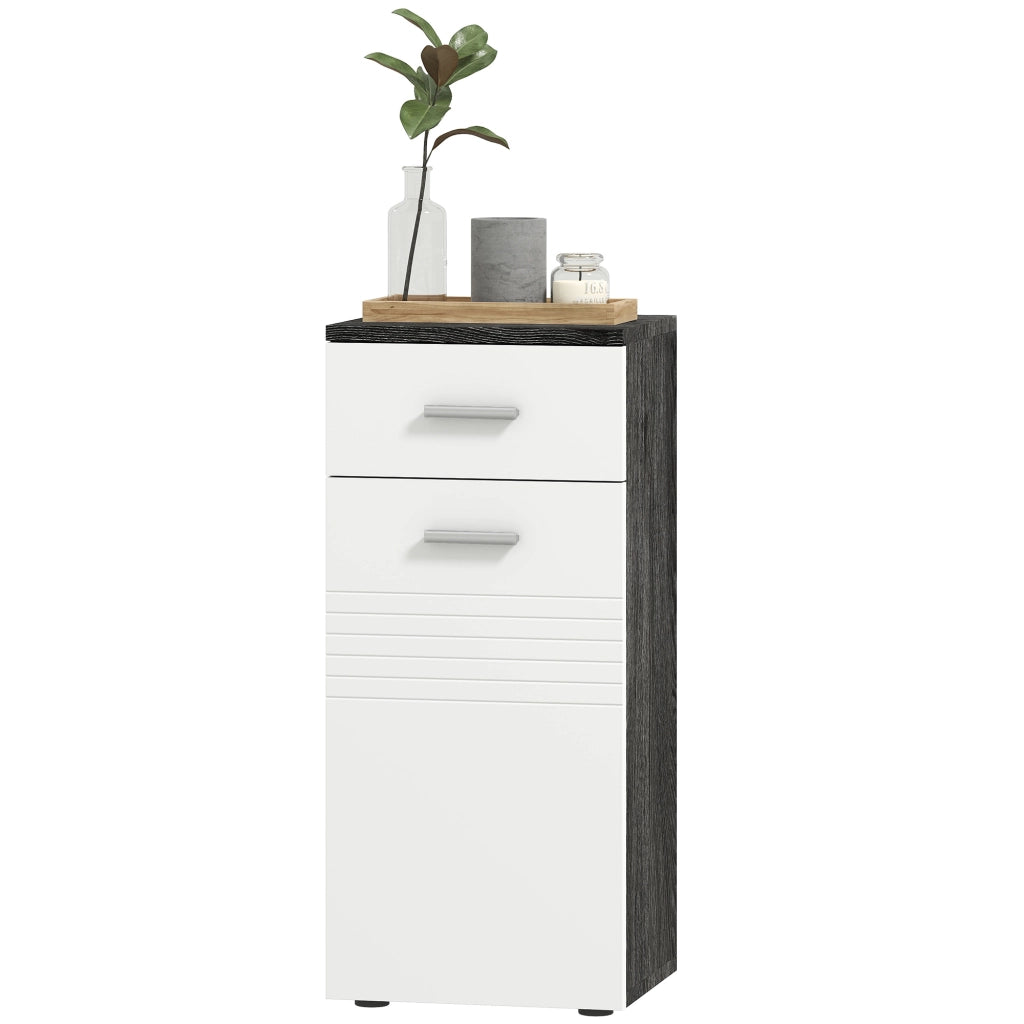 Mobile Bagno con Cassetto e Armadietto ¨C Zephmum ¨C Legno, Bianco e Nero, 35x30x77.5cm