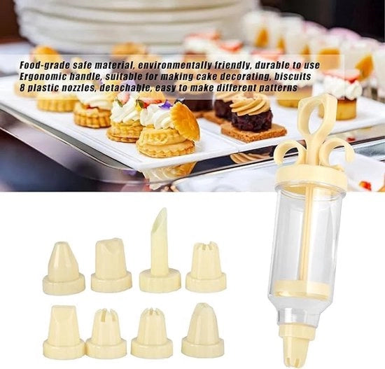 Set decorativo da 9 pezzi - set di spazzole per crema di burro - set di decorazioni per biscotti - set di cottura - con 8 bocchette - adatto per la decorazione di torte - pistola da decorazione (18x4,5 cm)