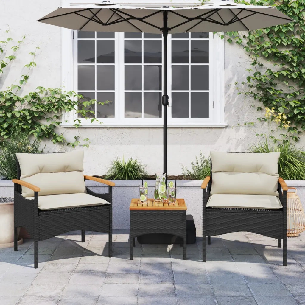 Set Divani da Giardino 3 pz | Set Salotto da Giardino con Cuscini in Polyrattan Nero