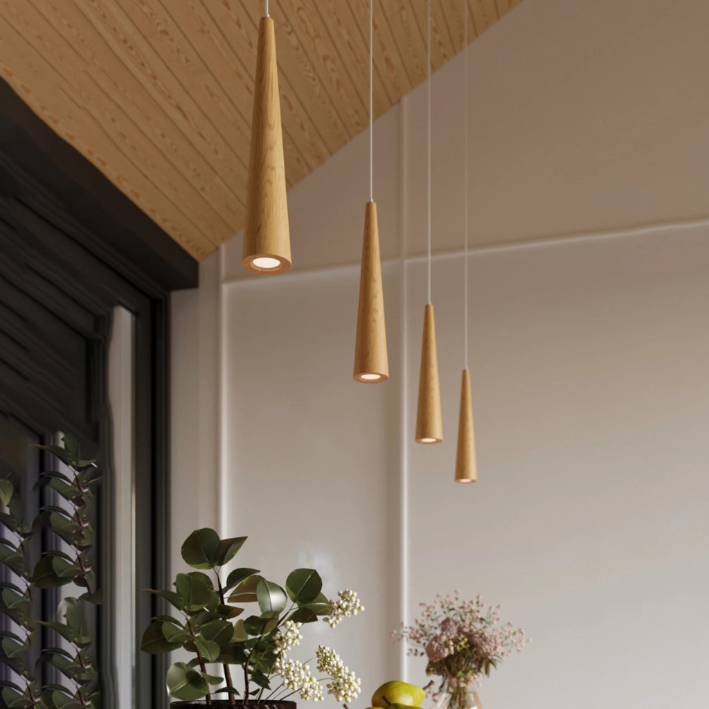 Lampada a sospensione cono legno bianco GU10 VESTIA