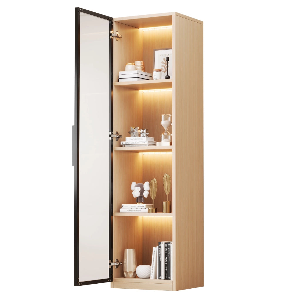 Vetrina con Porta in Vetro e LED ¨C MINIMAL ¨C Rovere, MDF, Soft-Close, 40x40x165