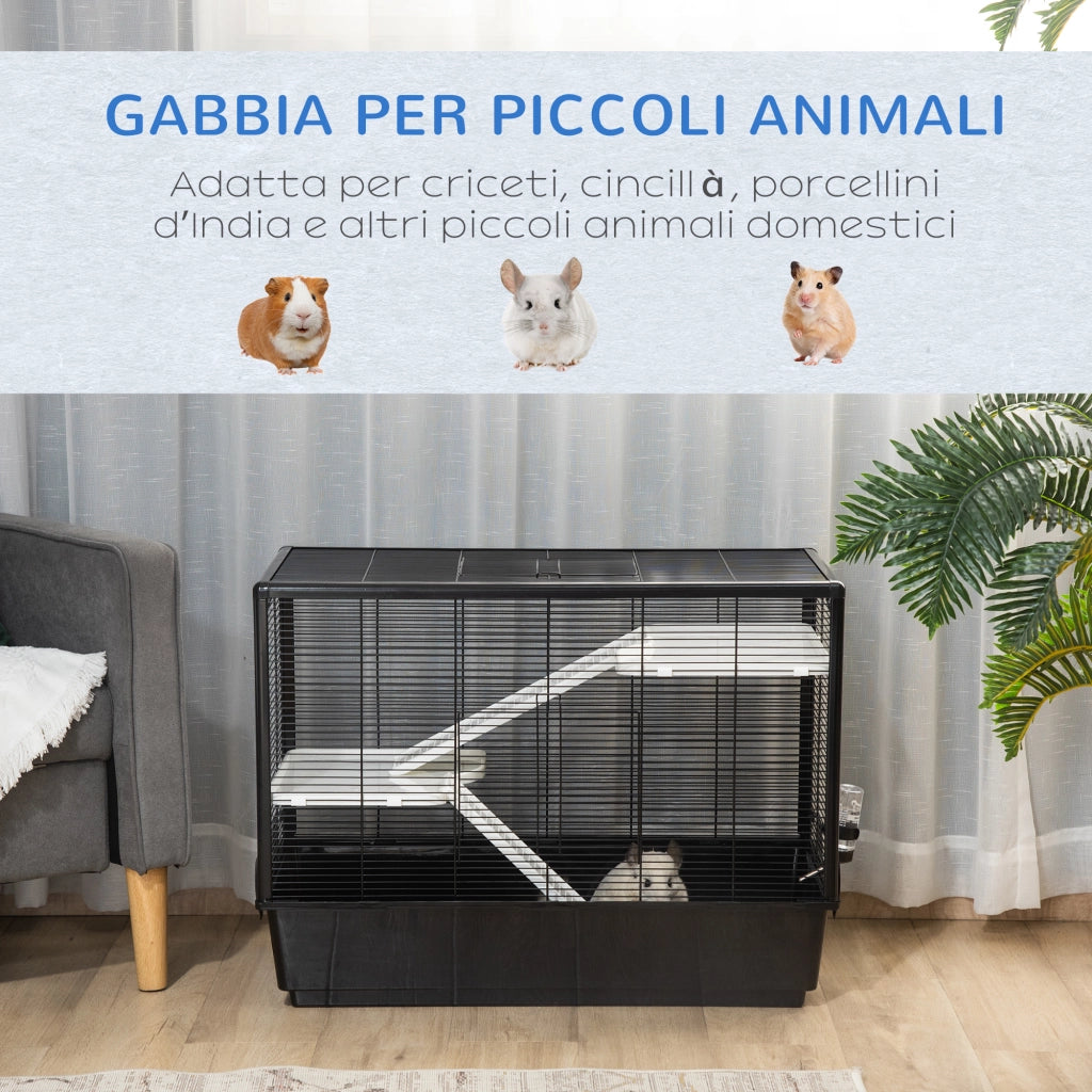 Easycomfort Gabbia per Porcellino d'India con Maniglia, Serbatoio d'Acqua, Rampa e Piatto, 80x48x58cm, Nera