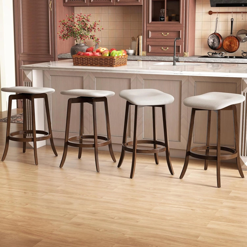 Set di 2 Sgabelli da Bar Girevoli, Sgabelli da Bar senza Schienale di 74 cm con Sedili Imbottiti e Gambe in Legno Massello, Sedie per Isola Cucina con Poggiapiedi per Sala da Pranzo