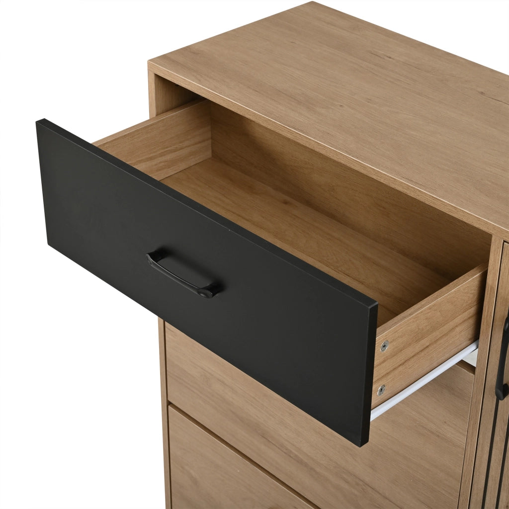Scarpiera, mobile da ingresso, scarpiere a ribalta, con cassetti, 100 x 35 x 106 cm, color legno naturale e nero