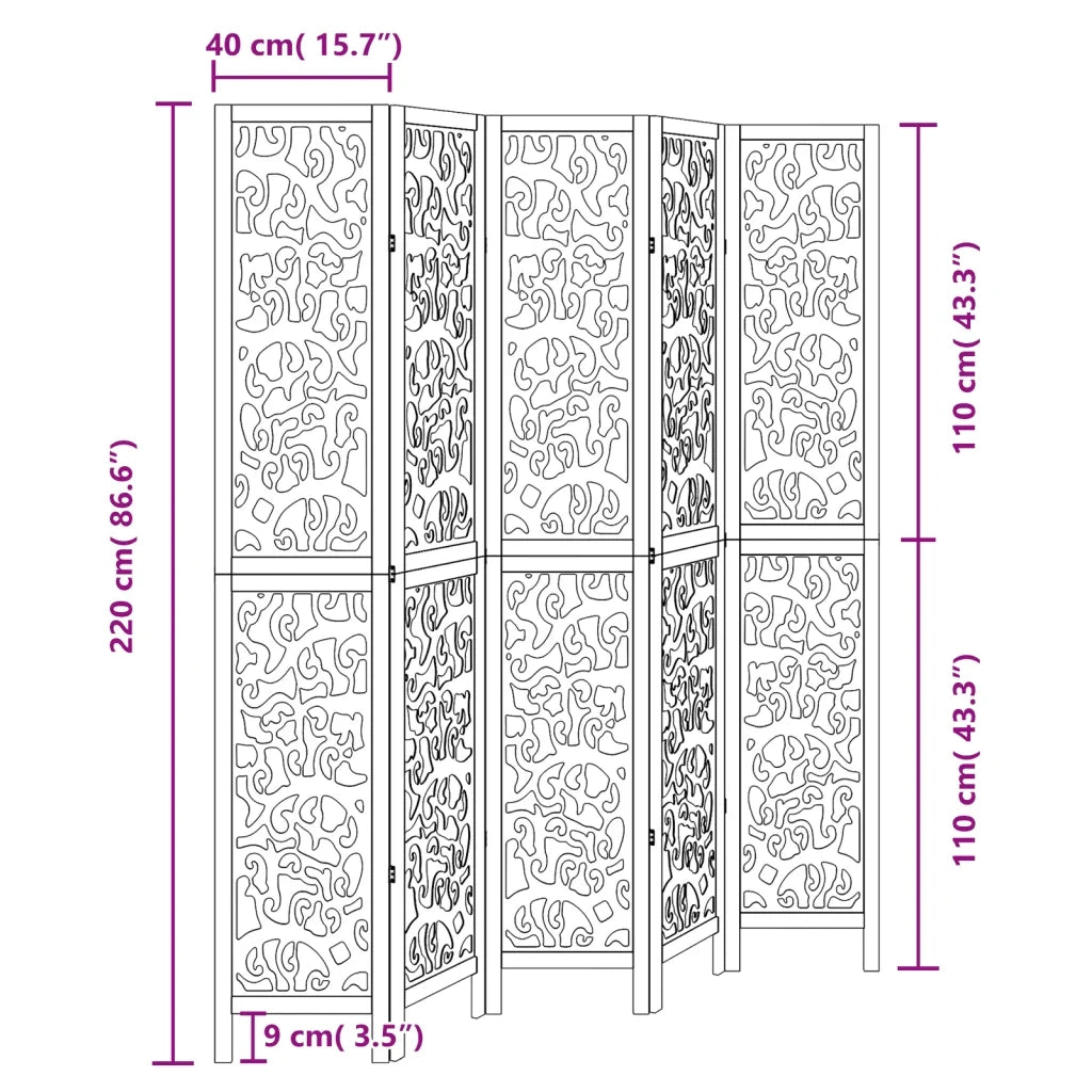 Divisorio Ambienti 5 Pannelli Nero Legno Massello di Paulownia 358760