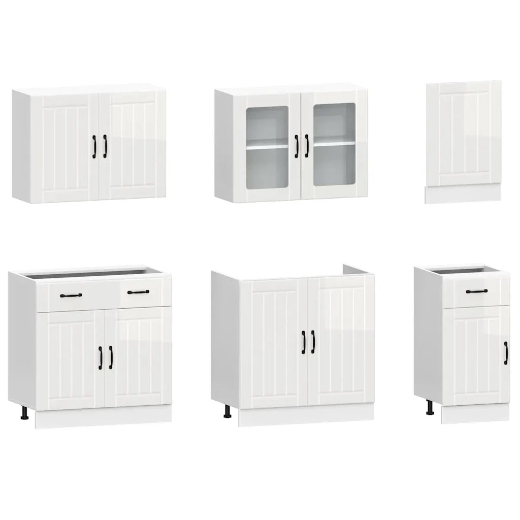 Set Mobili da Cucina 7 pz Lucca Bianchi Lucido in Truciolato 3314743