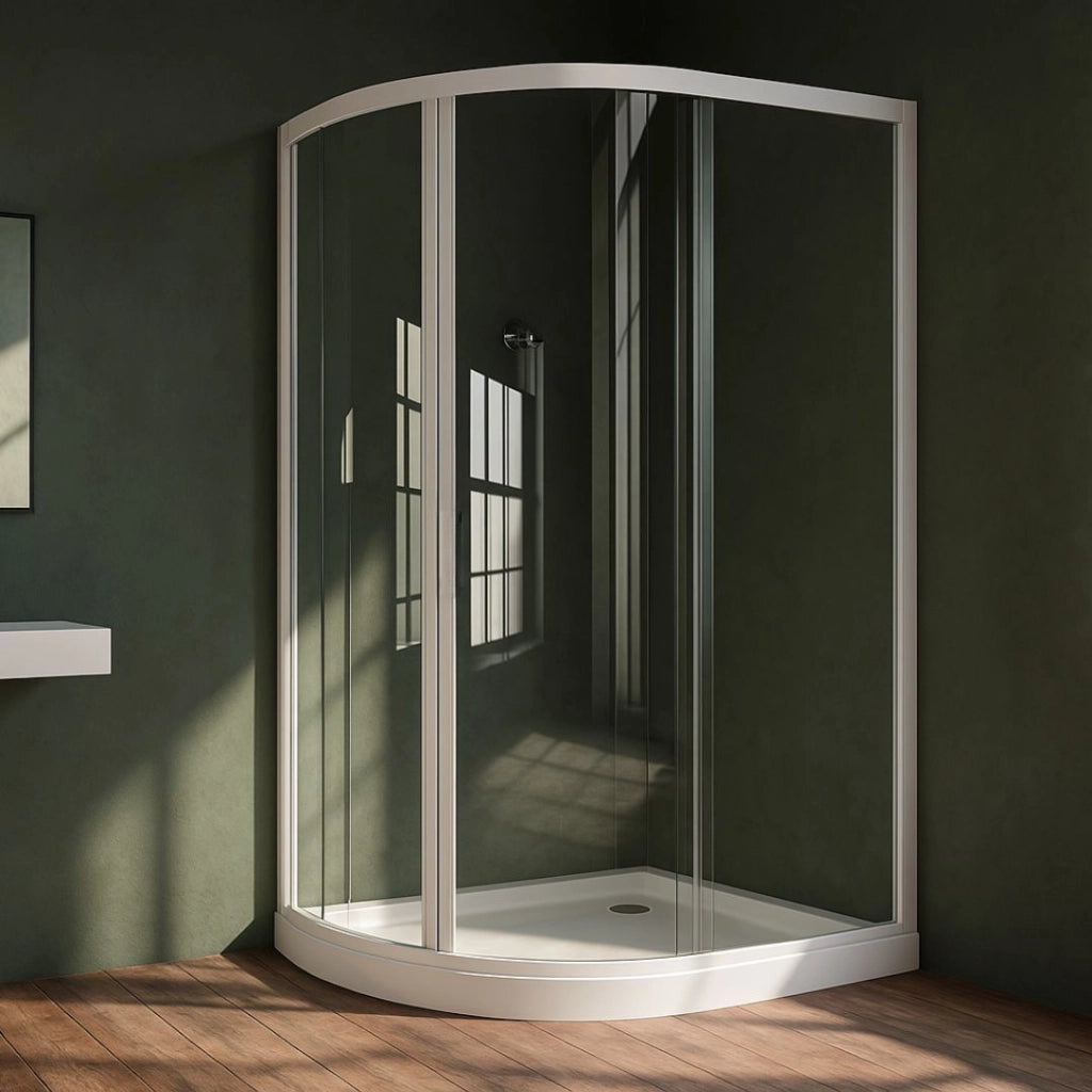Ogomondo box doccia semicircolare bianco due ante cristallo temprato *** misure 87-89,5x87-89,5xh185 cm trasparente, ...