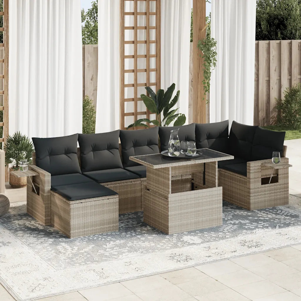 Set Divano da Giardino 8pz con Cuscini Grigio Chiaro Polyrattan 3326523