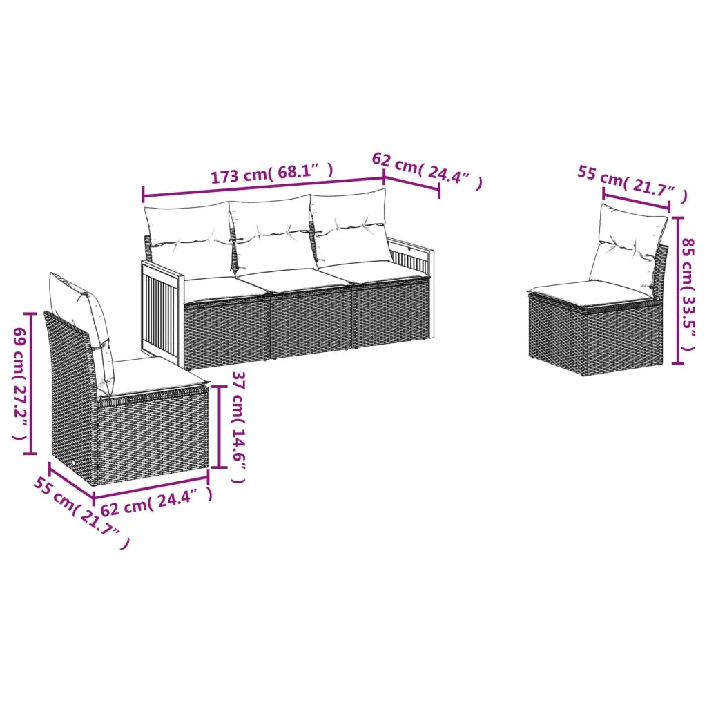 Set Divano da Giardino 5 pz con Cuscini Beige in Polyrattan 3259930