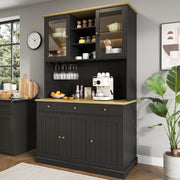 Credenza buffet alta con ante in vetro; cassetto e vano chiuso 120x40x191 cm; nero