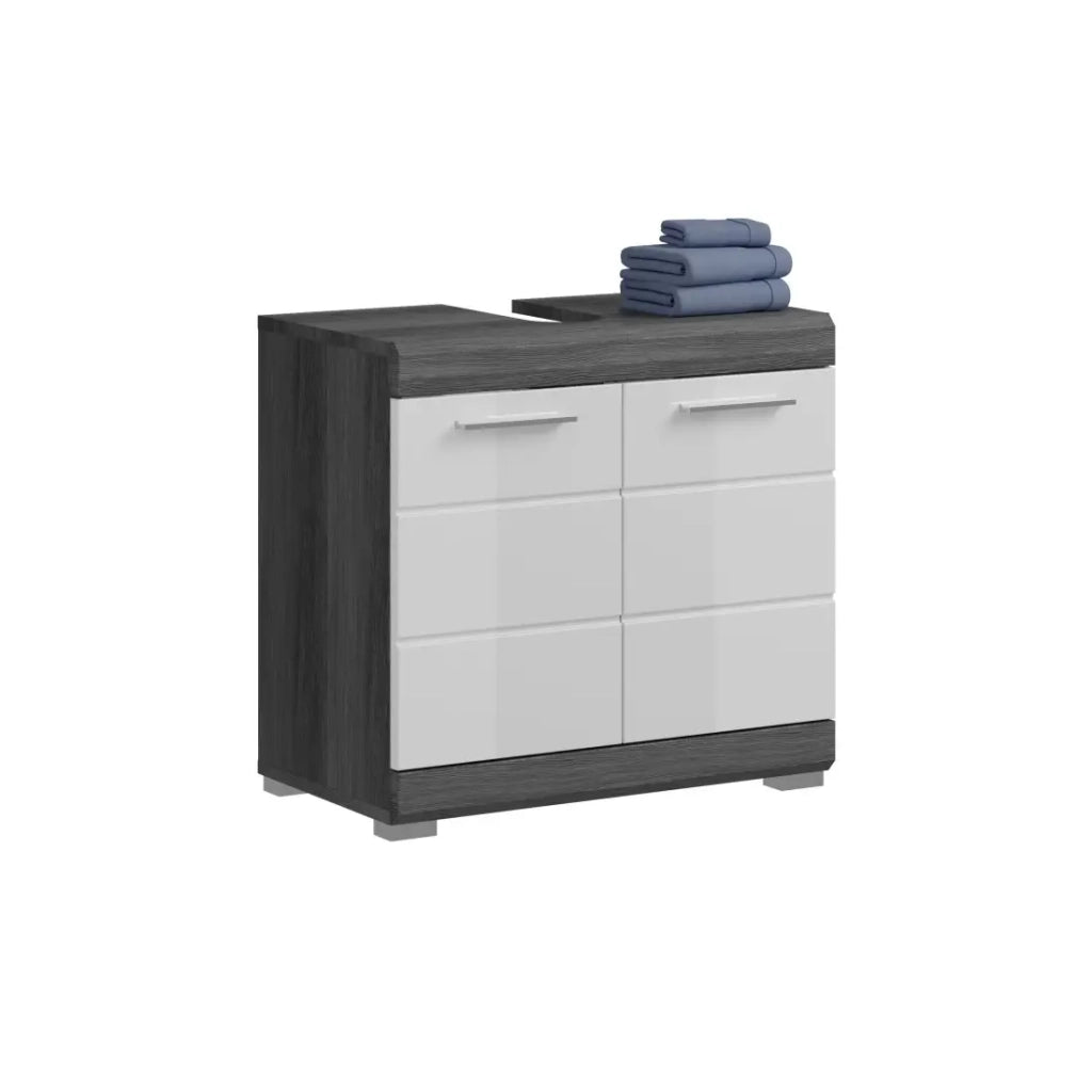 Mobile sotto lavabo SCOTT – 2 porte – Grigio scuro e bianco – 60x56x34 cm