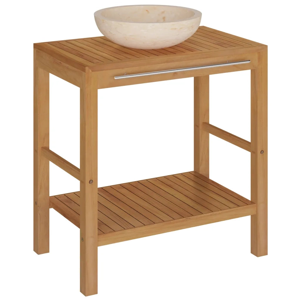 Armadietto da Bagno in Legno di Teak con Lavabo in Marmo Crema 3058162