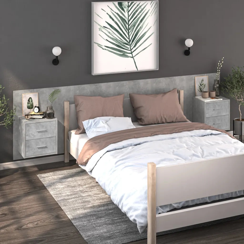 Comodini a Muro 2 pz-Set di 2 Tavolino da notte Grigio Cemento 655582