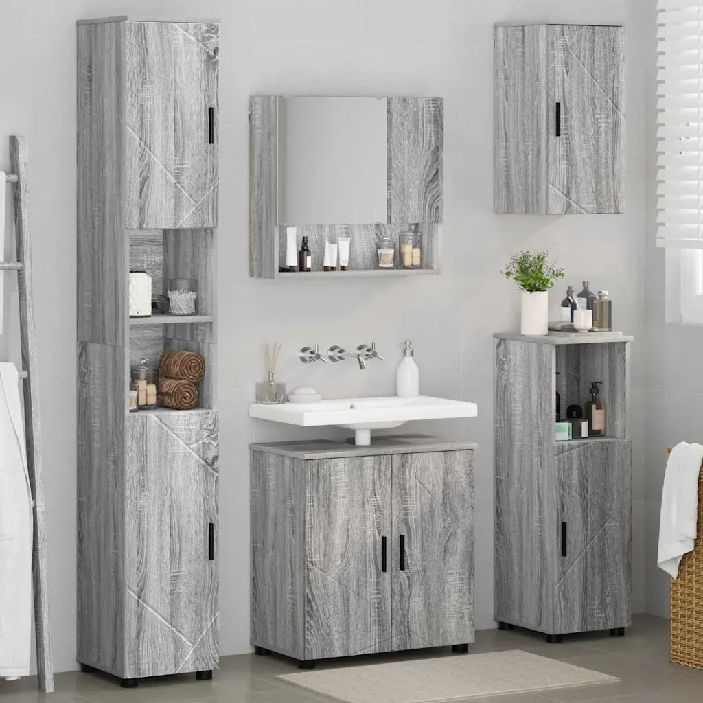 Set di mobili per il bagno con porta 5 pcs Grigio Sonoma 3392989