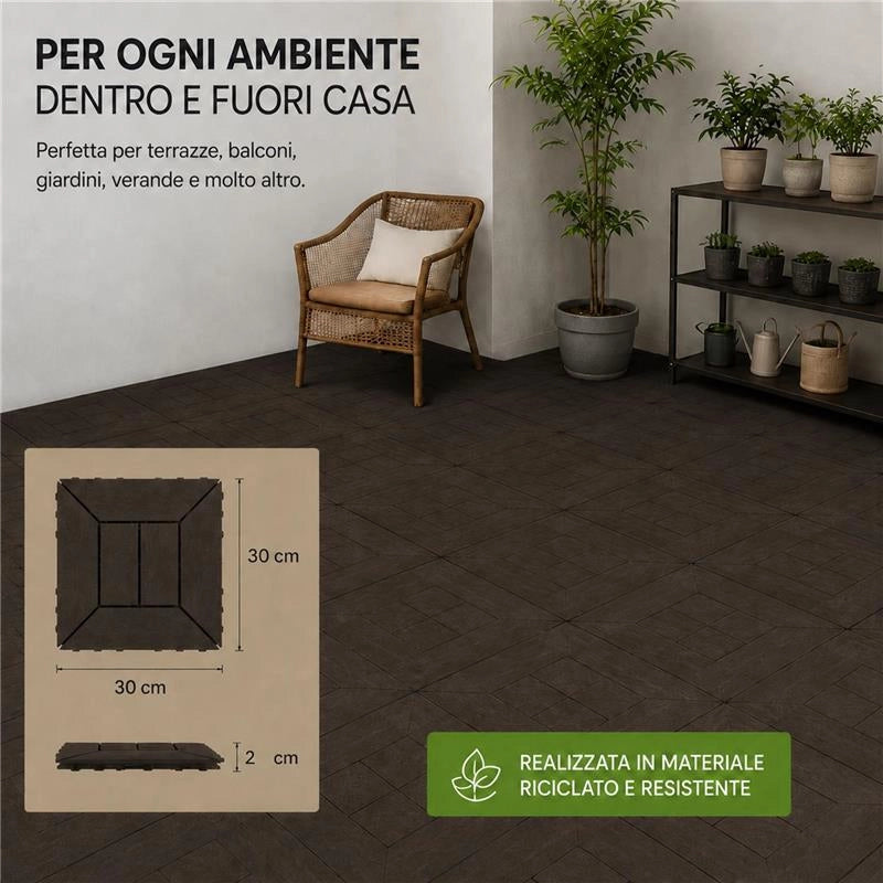 MA MAISON SET DI PIASTRELLE PER PAVIMENTO DA ESTERNO MODELLO EASY MOKA 30,4X30,4X2 H CM - 0,81 M2 18 PEZZI