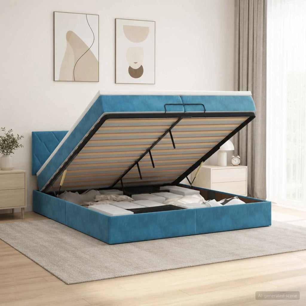 Letto ottomano con materasso Blu Scuro 200 x 200 cm Velluto 3456655