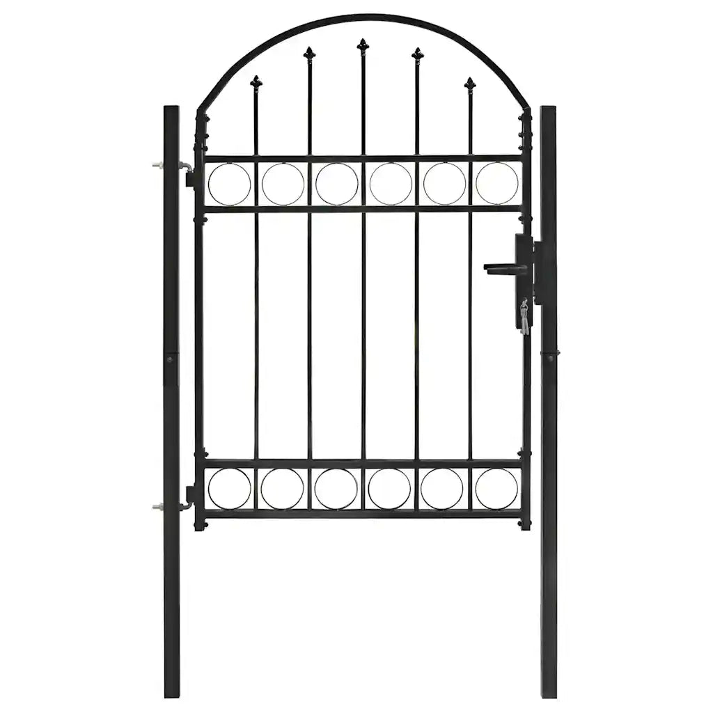 Cancello per recinzione Assen con parte superiore ad arco in acciaio 102x125 cm Nero 143085