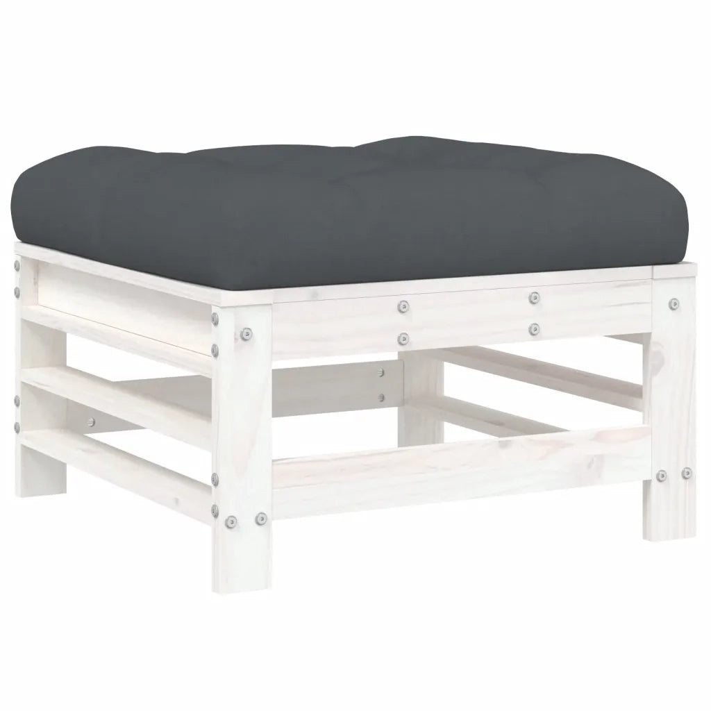 Sedia da giardino-Poggiapiedi da Giardino con Cuscino Legno Massello Pino Bianco 564427